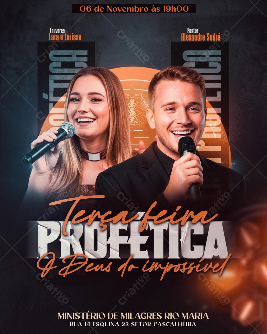 Flyer Terça-feira Profética O Deus do Impossível PSD Editável