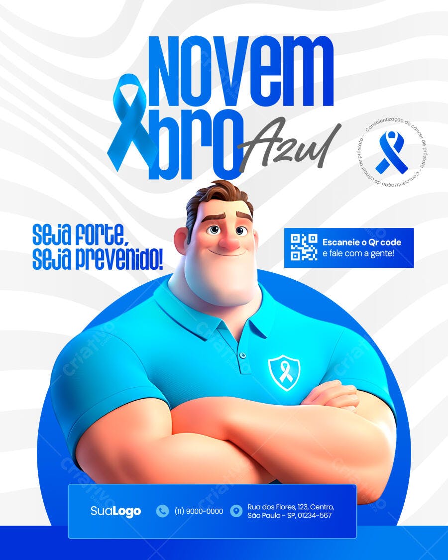 Flyer Novembro Azul Conscientização Câncer de Próstata PSD Editável
