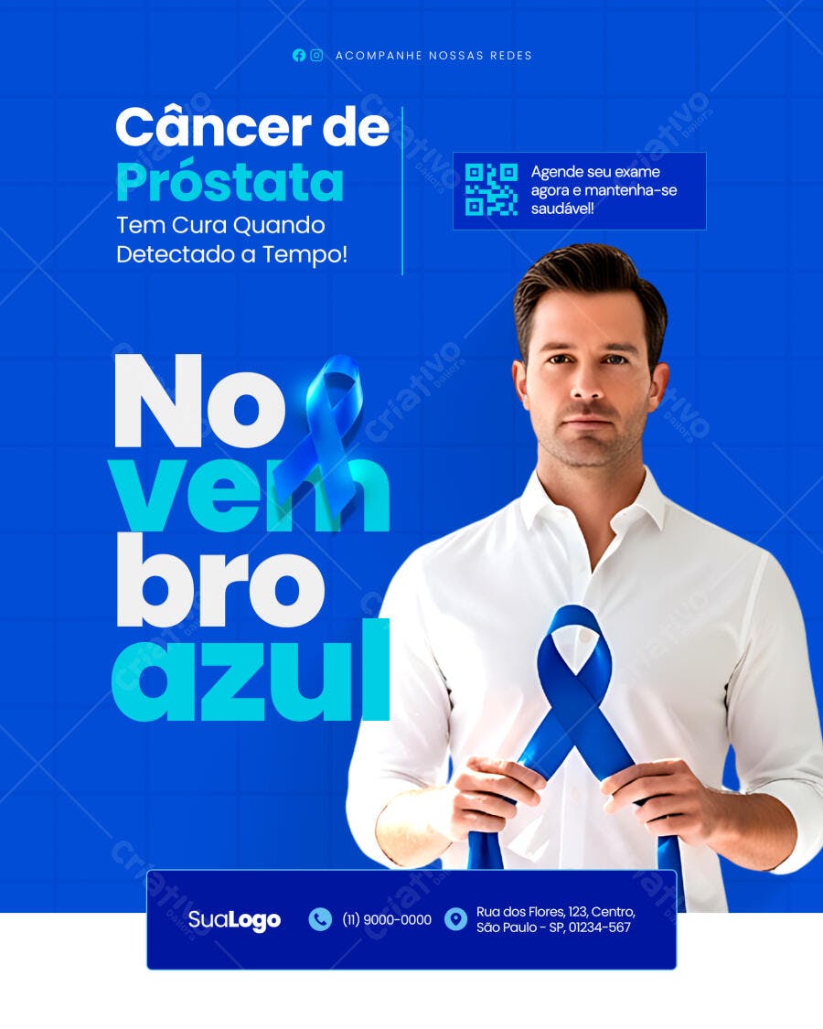 Flyer Novembro Azul Homem Campanha Câncer de Próstata PSD Editável