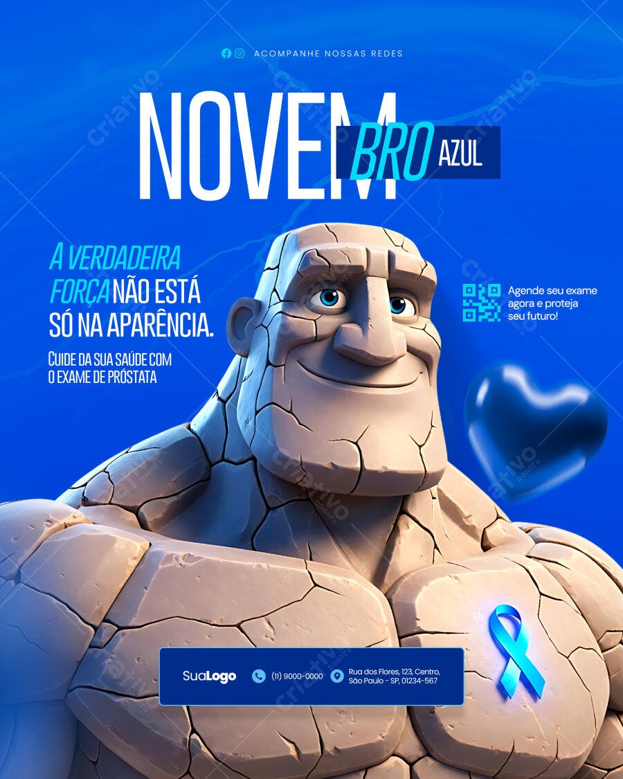 Flyer Novembro Azul Homem de Pedra Saúde Psd Editável