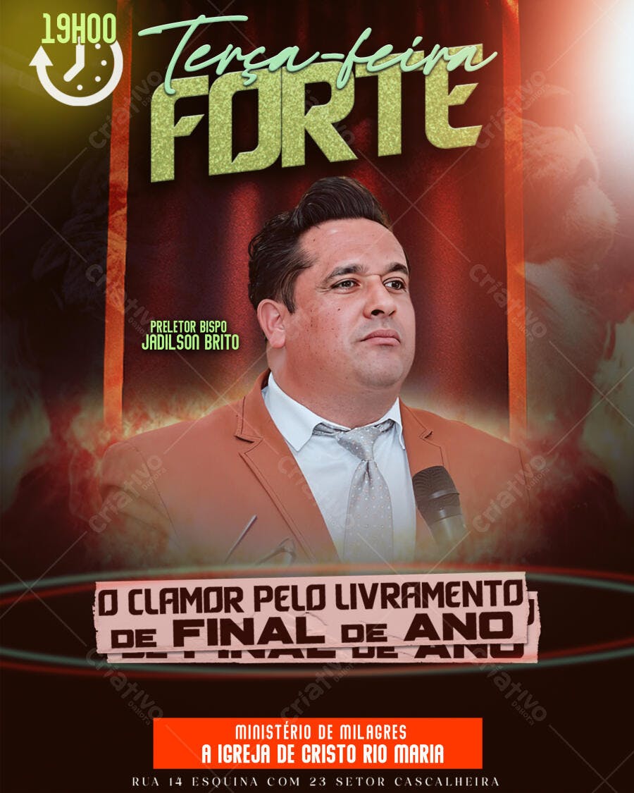 Flyer Evento Igreja Terça-feira FORTE com Bispo Jadilson PSD Editável