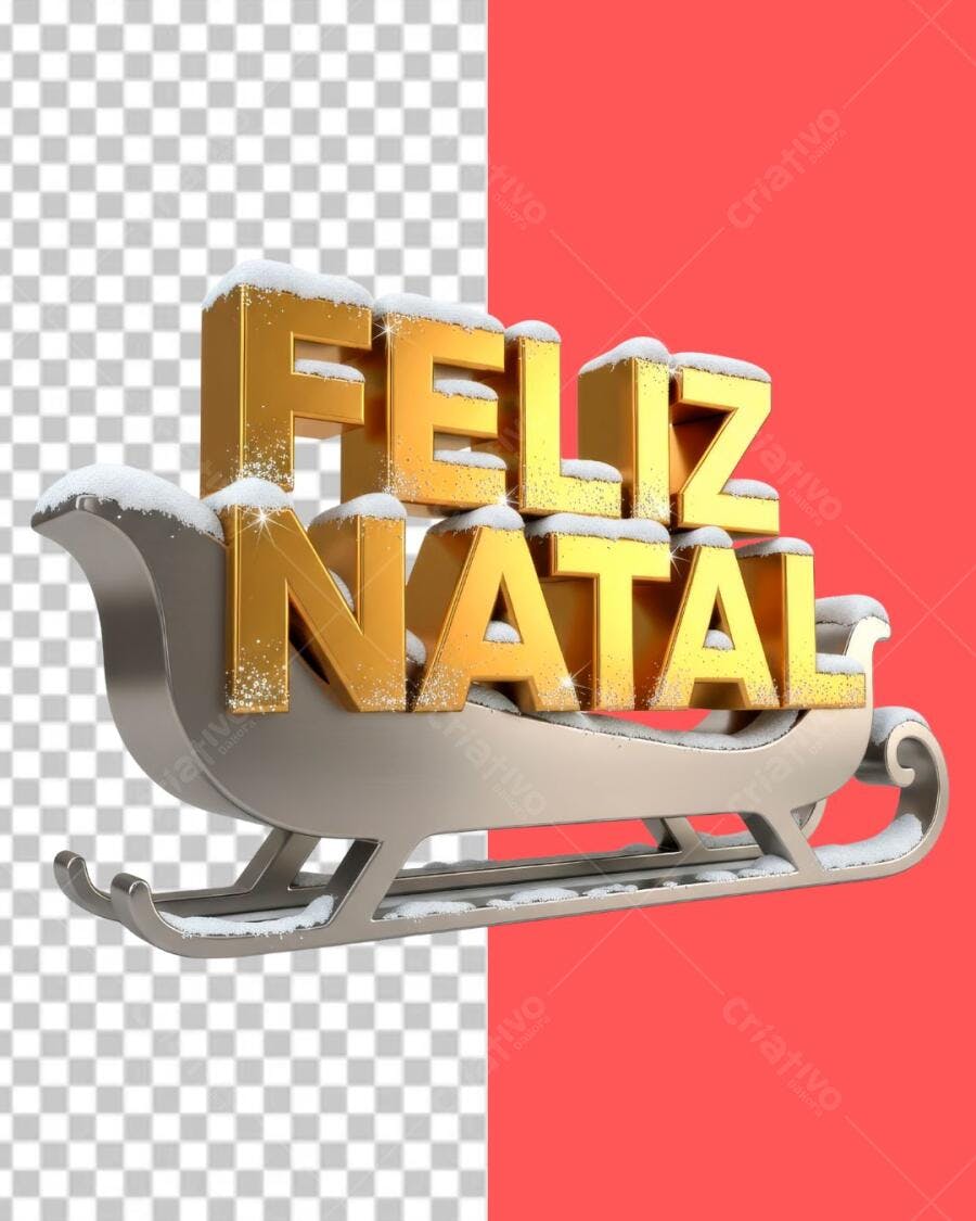 Título 3D Feliz Natal Dourado e Prata com Neve PNG com fundo transparente