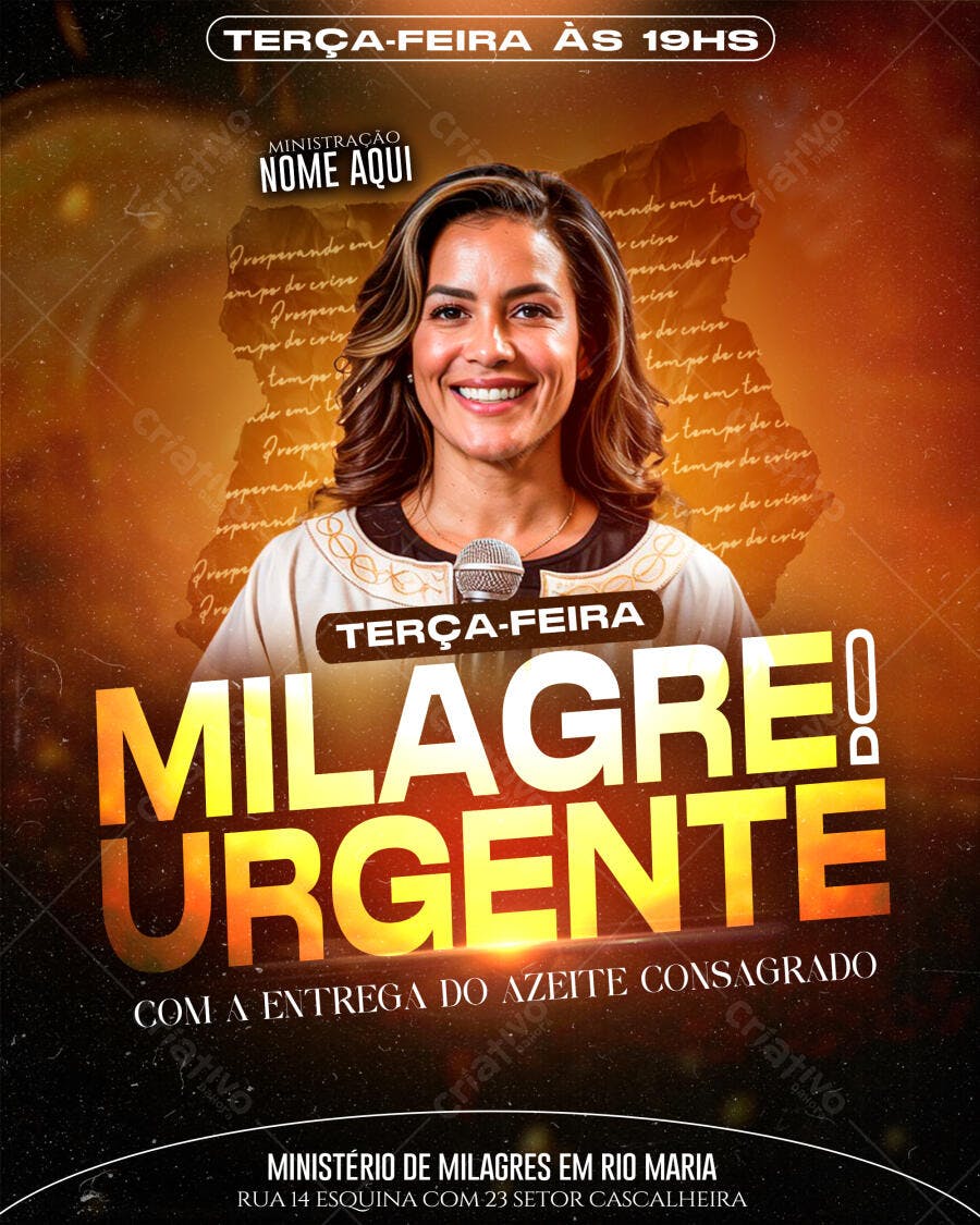 Flyer Cristão Milagre Urgente com Azeite Consagrado PSD Editável