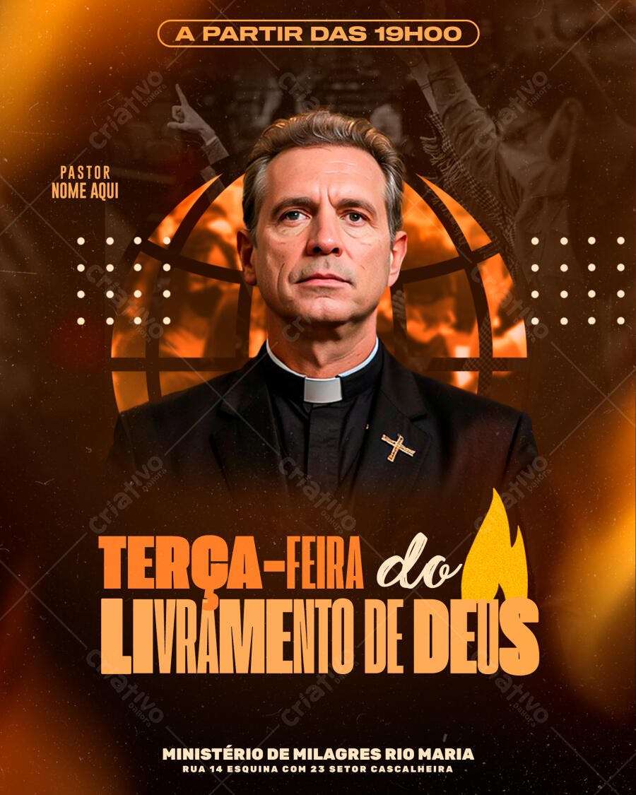 Flyer Terça-feira do Livramento de Deus com Pastor PSD Editável