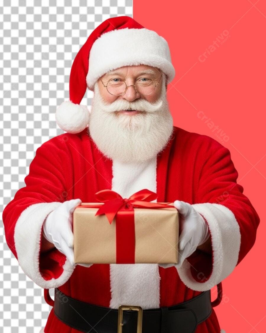 Papai Noel Feliz Natal com Presente para Marketing PNG com fundo transparente