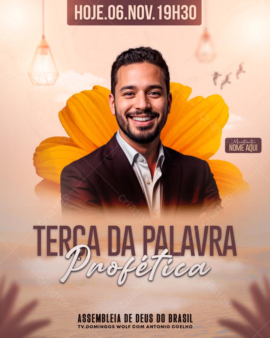 Flyer Culto Assembleia de Deus Terça da Palavra Profética PSD Editável