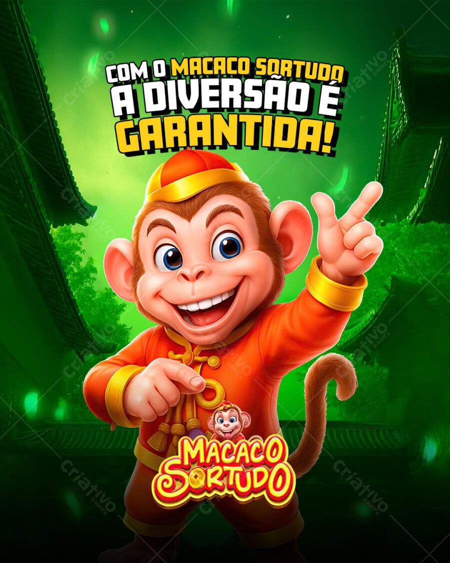 Flyer Macaco Sortudo para Entretenimento Divertido PSD Editável