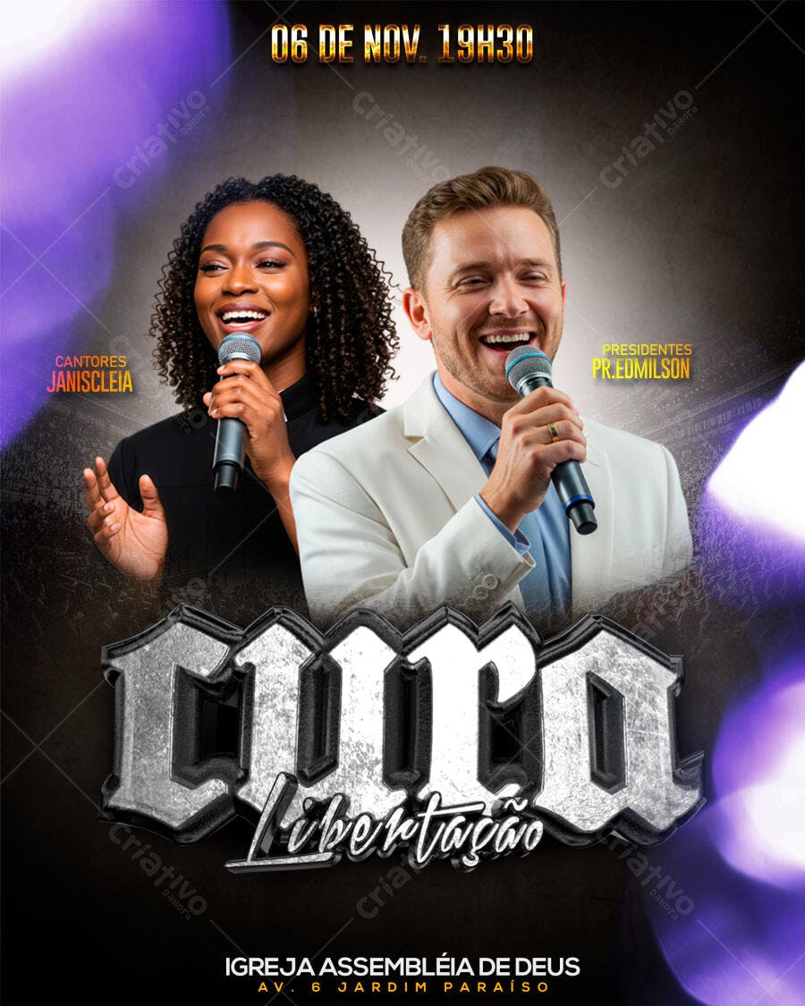 Flyer Culto Libertação Cantores e Pastores Igreja PSD Editável