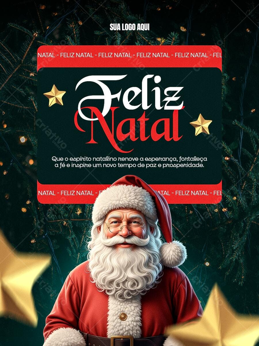Flyer Natal Papai Noel Mensagem Feliz Natal PSD Editável
