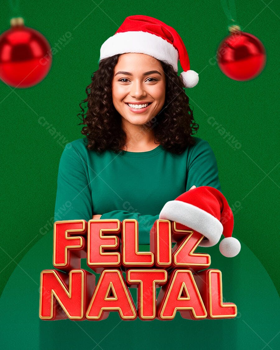 Post para Redes Sociais Feliz Natal com Mulher Sorrindo Psd Editável