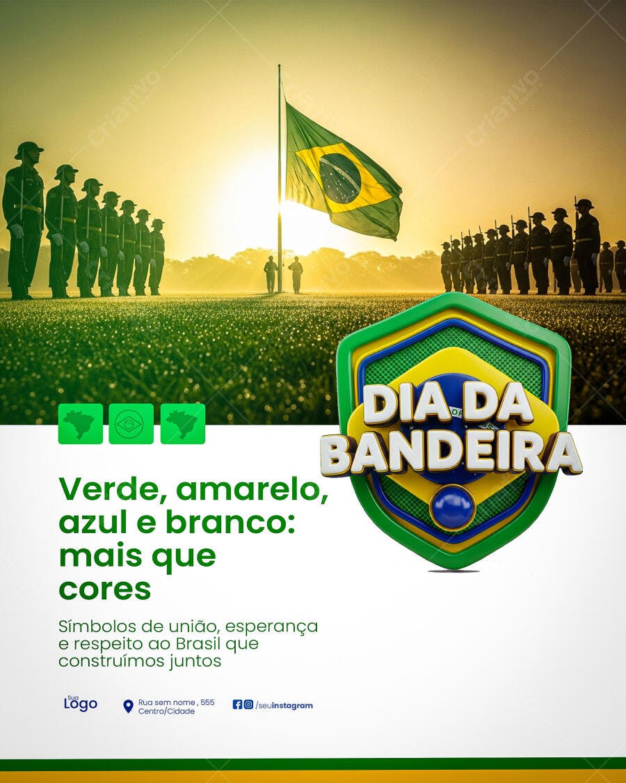 Flyer Dia da Bandeira com Soldados do Brasil PSD Editável