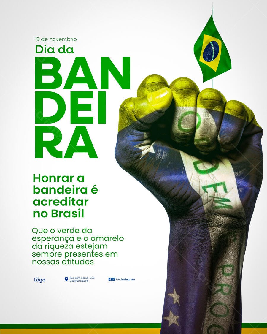 Post para Dia da Bandeira do Brasil 19 de novembro PSD Editável