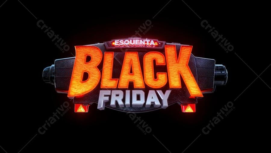 Elemento Gráfico Esquenta Black Friday Laranja Vermelho Metálico PNG com fundo transparente