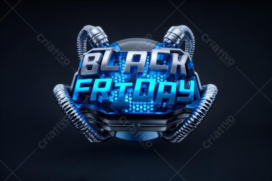 Elemento Gráfico Black Friday futurista azul e prata PNG com fundo transparente