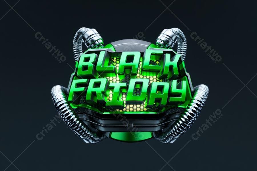 Elemento 3D Black Friday verde neon metálico brilhante PNG com fundo transparente
