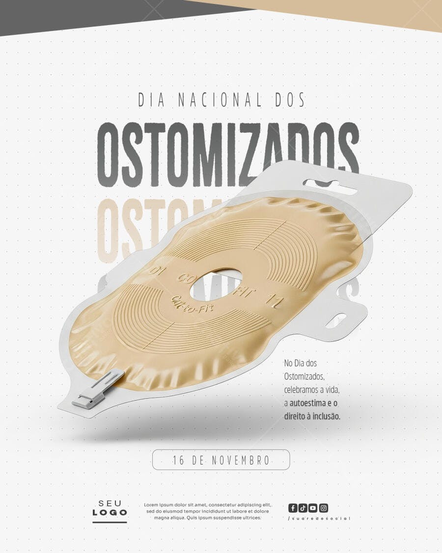 Flyer Dia Nacional dos Ostomizados com Bolsa de Ostomia PSD Editável