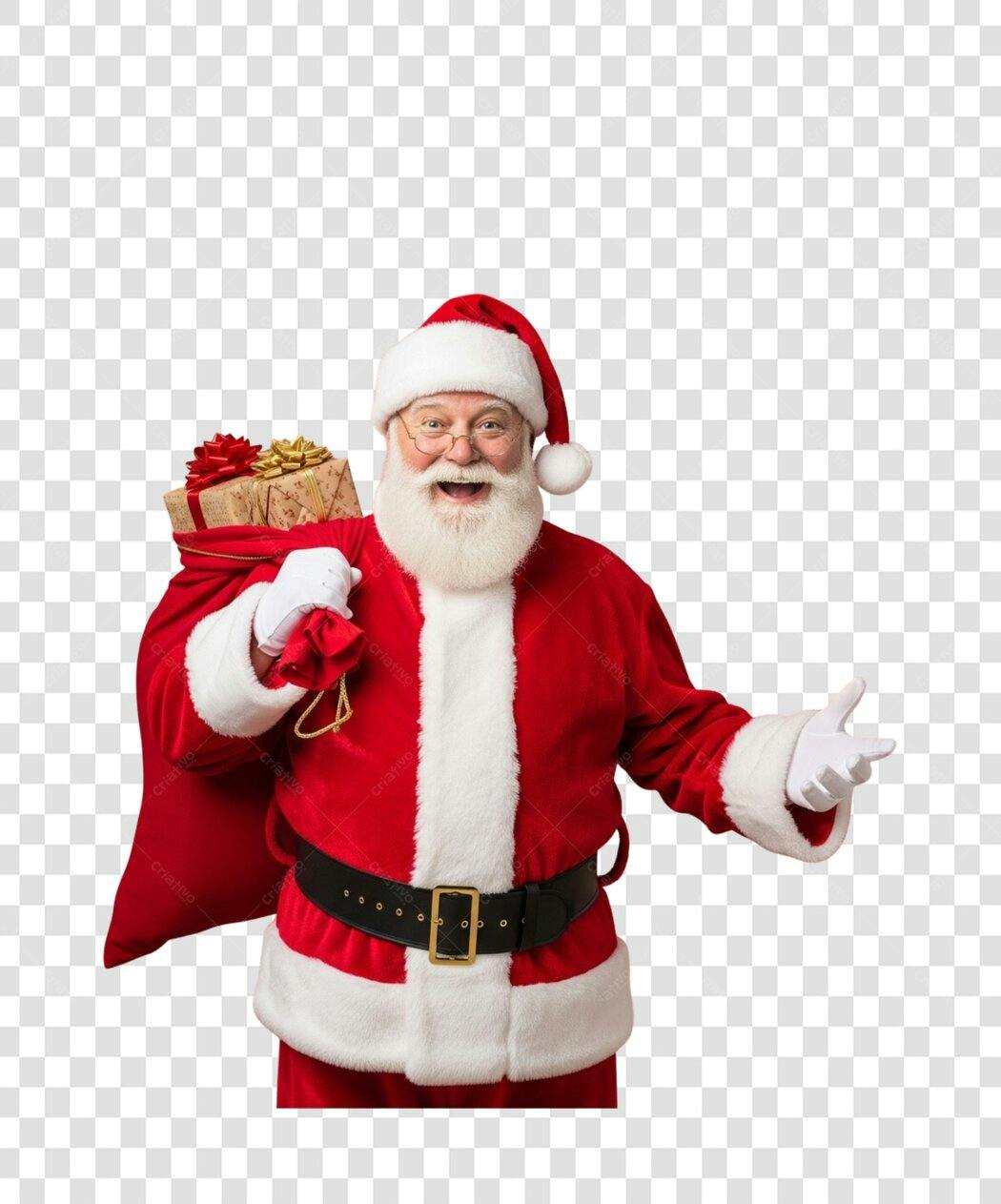 Recorte Papai Noel feliz Natal 25 de Dezembro com presentes PNG fundo transparente