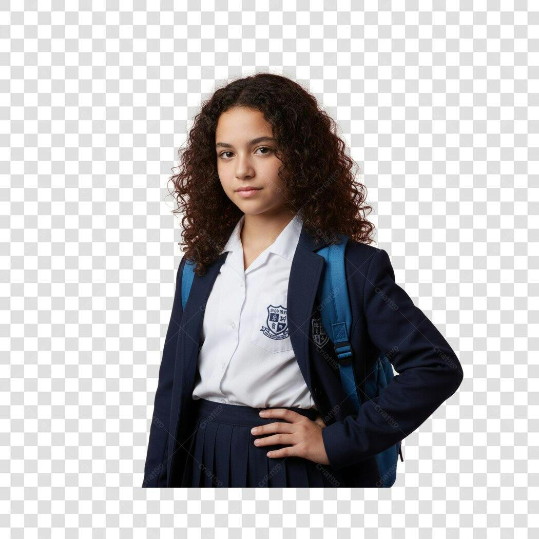 Foto de Estudante Menina Uniforme Escolar mochila azul PNG com fundo transparente