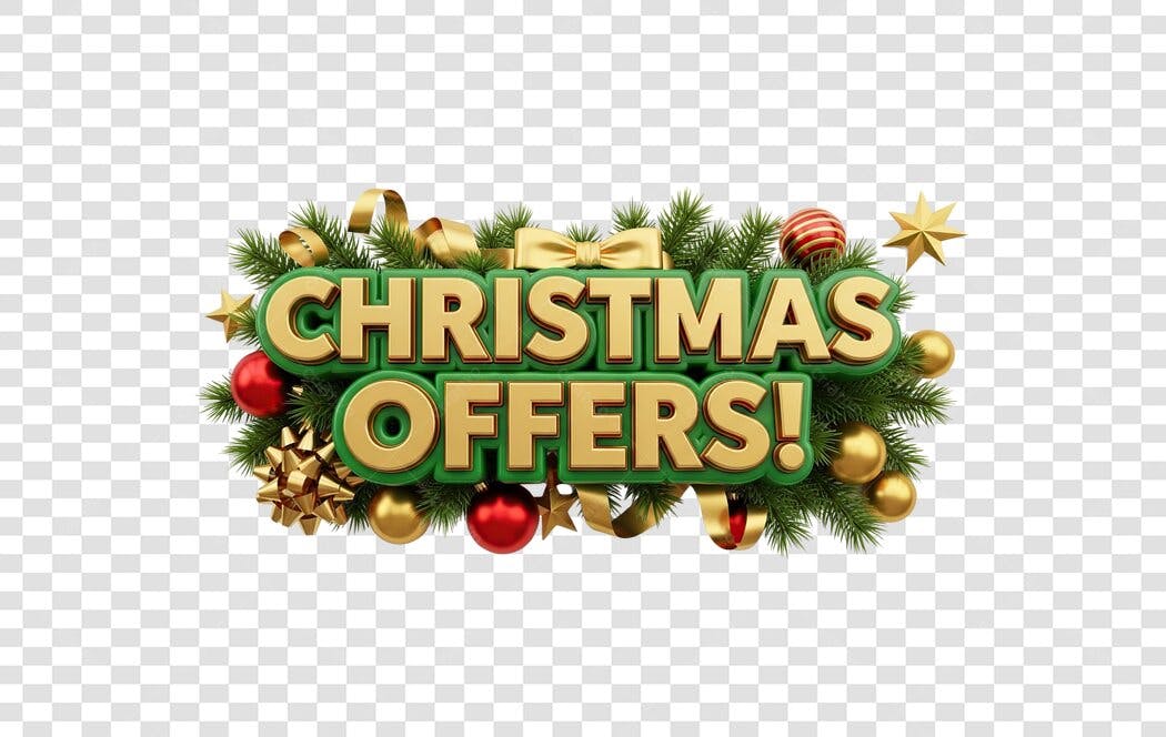Título Promocional Ofertas de Natal Dourado Verde Vermelho PNG com fundo transparente