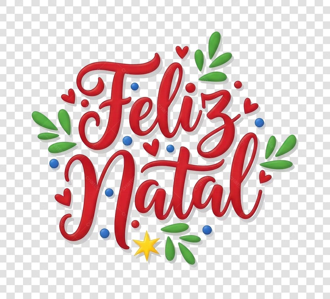 Letreiro Caligráfico Feliz Natal Vermelho Verde e Azul para posts PNG com fundo transparente