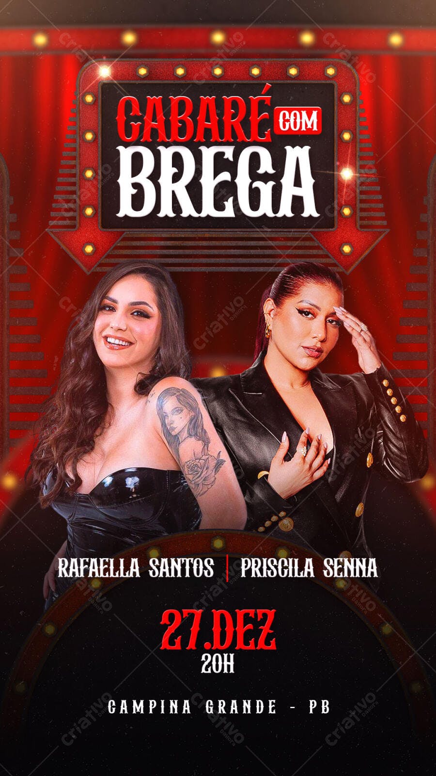 Flyer Cabaré com Brega Priscila Senna Rafaella Santos PSD Editável