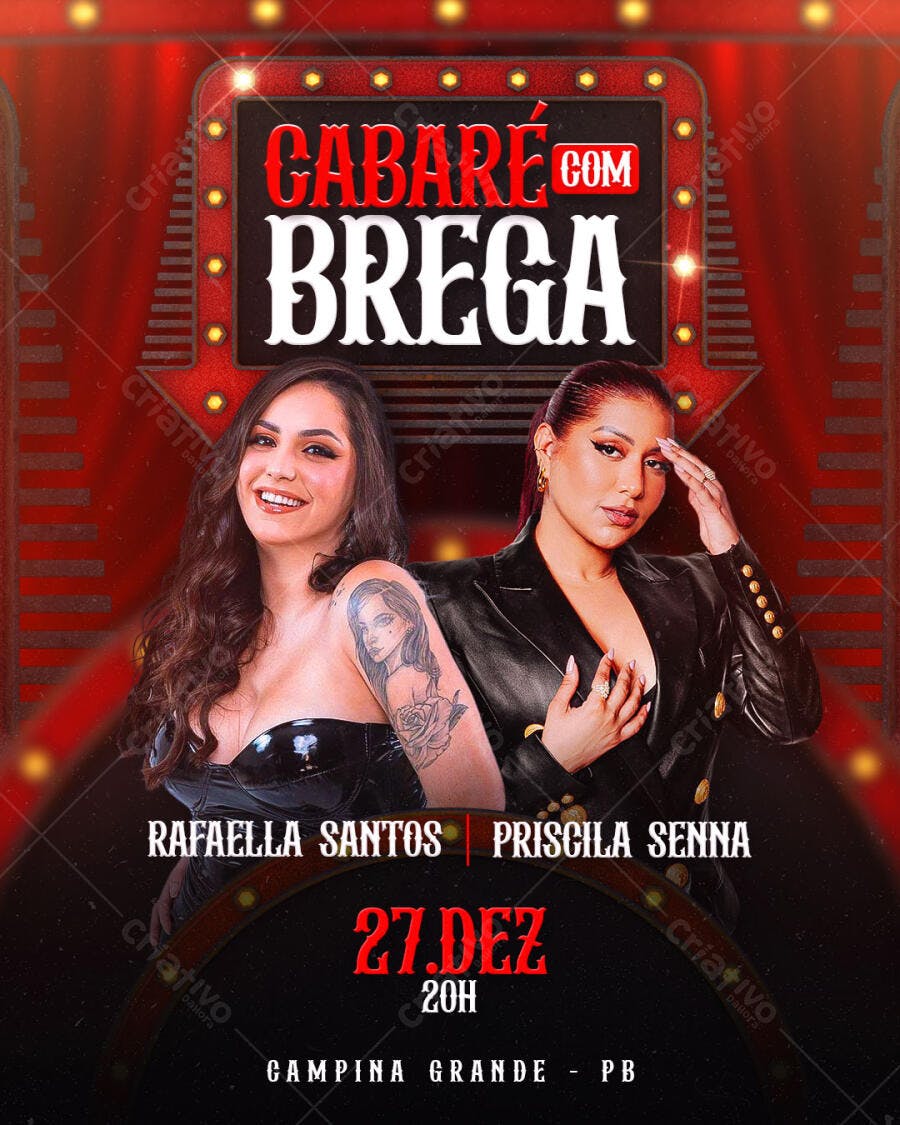 Flyer de Show Cabaré Com Brega Rafaella Santos Priscila Senna PSD Editável