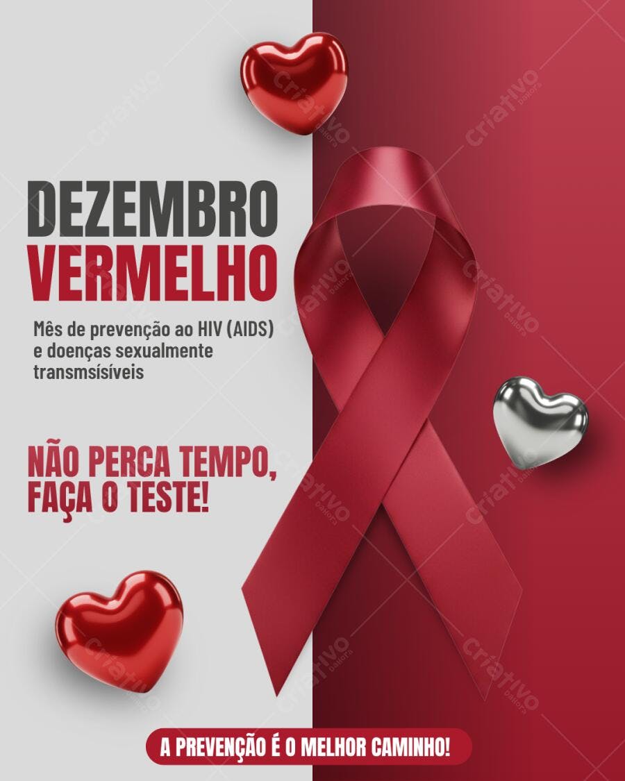 Post Instagram Dezembro Vermelho laço vermelho e corações Editável no Canva