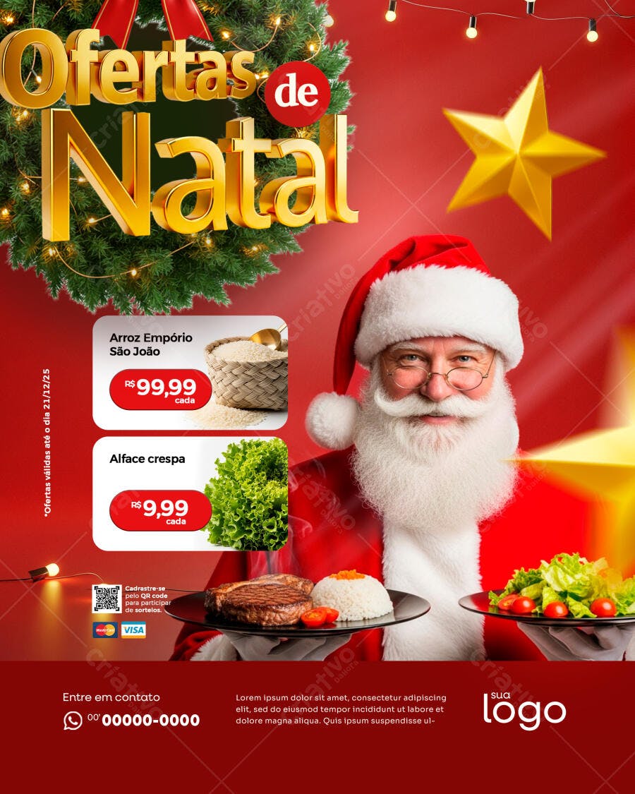 Flyer de Supermercado Ofertas de Natal com Papai Noel PSD Editável