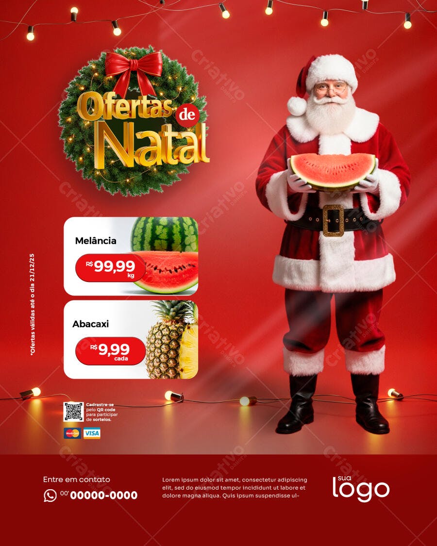 Flyer Promocional Ofertas de Natal com Papai Noel PSD Editável
