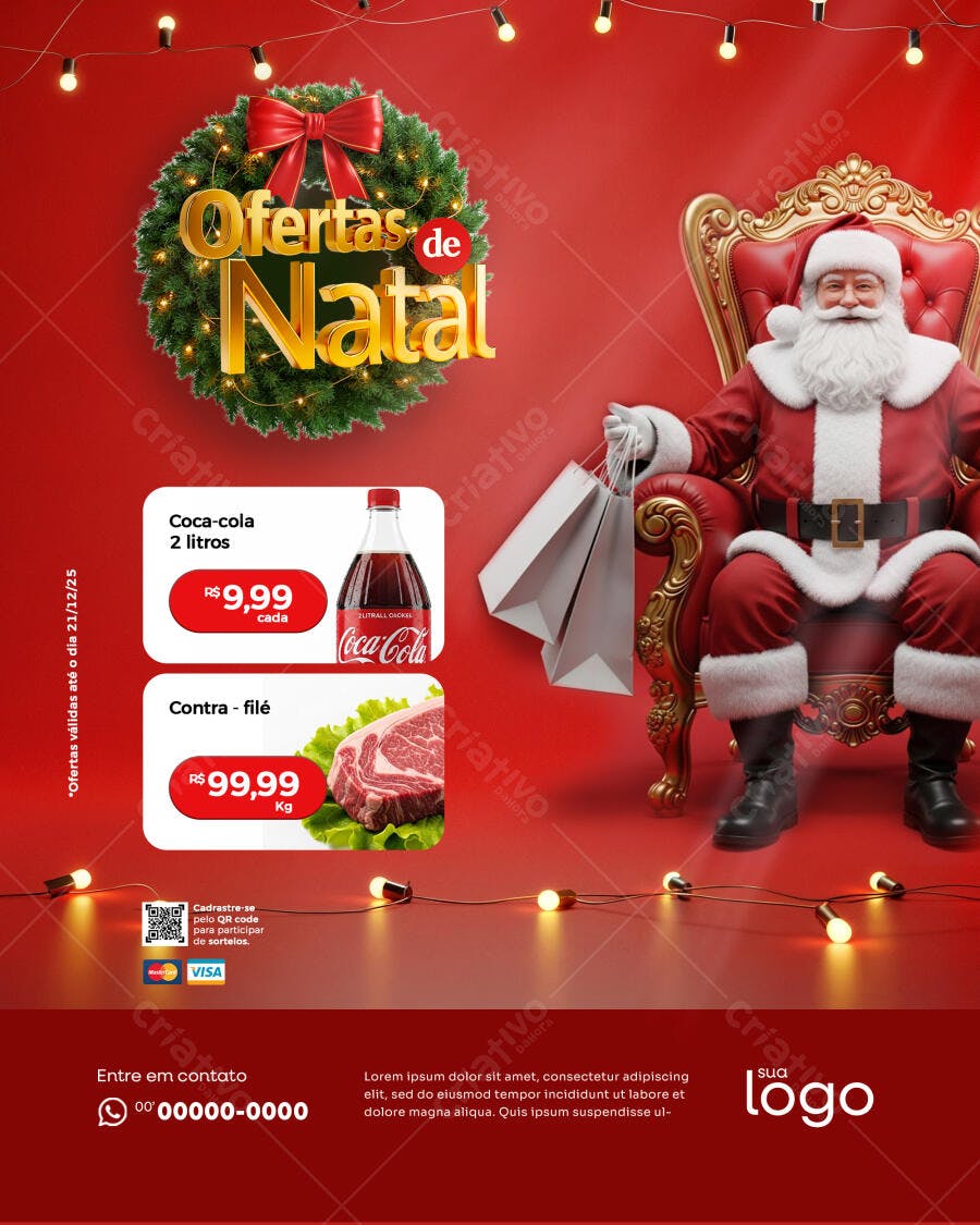 Flyer de Natal com Papai Noel e Ofertas de Supermercado PSD Editável
