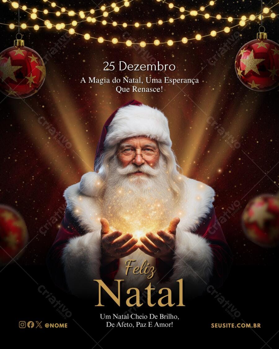 Post Instagram Natal Papai Noel mágico preto vermelho dourado Editável no Canva