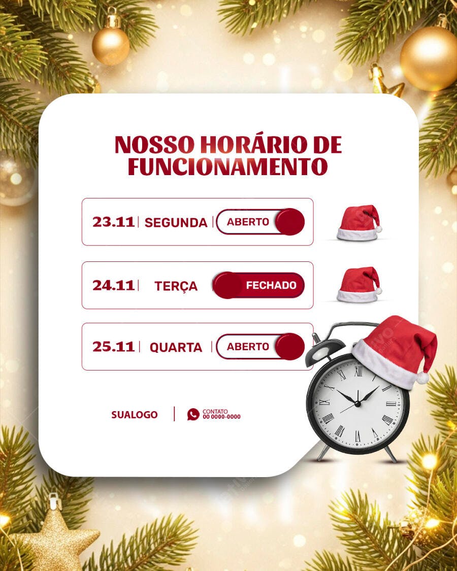 Post Horário de Funcionamento Natalino PSD Editável