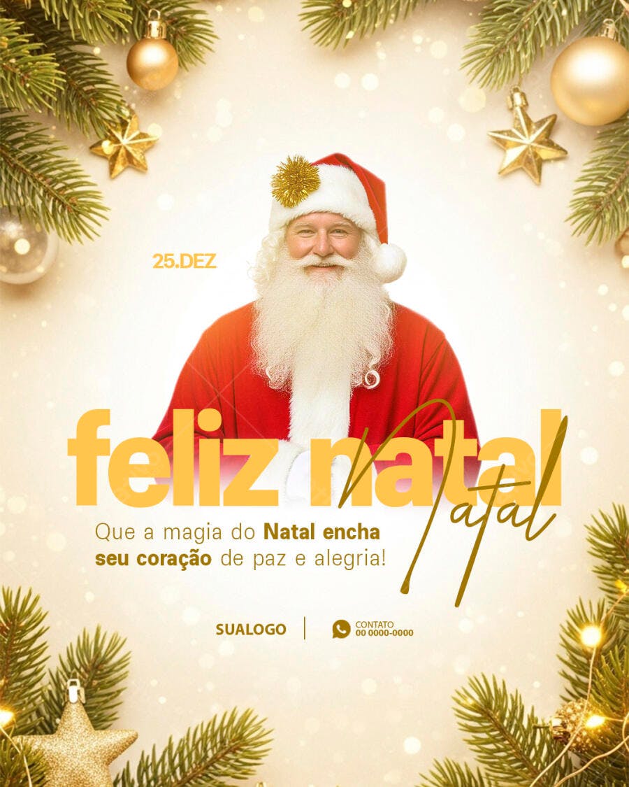 Flyer Feliz Natal com Papai Noel e 25.DEZ PSD Editável