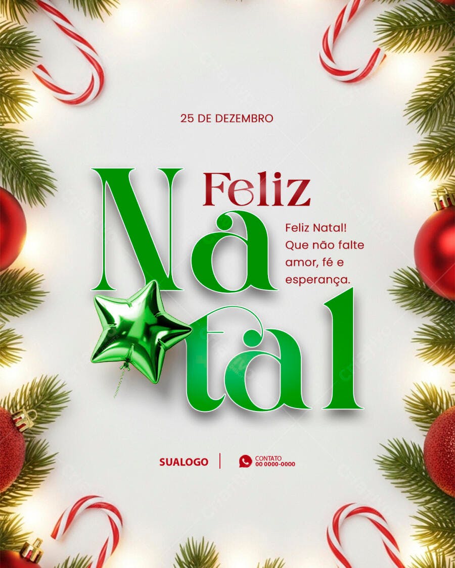 Post de Natal Feliz com Mensagem de Esperança PSD Editável