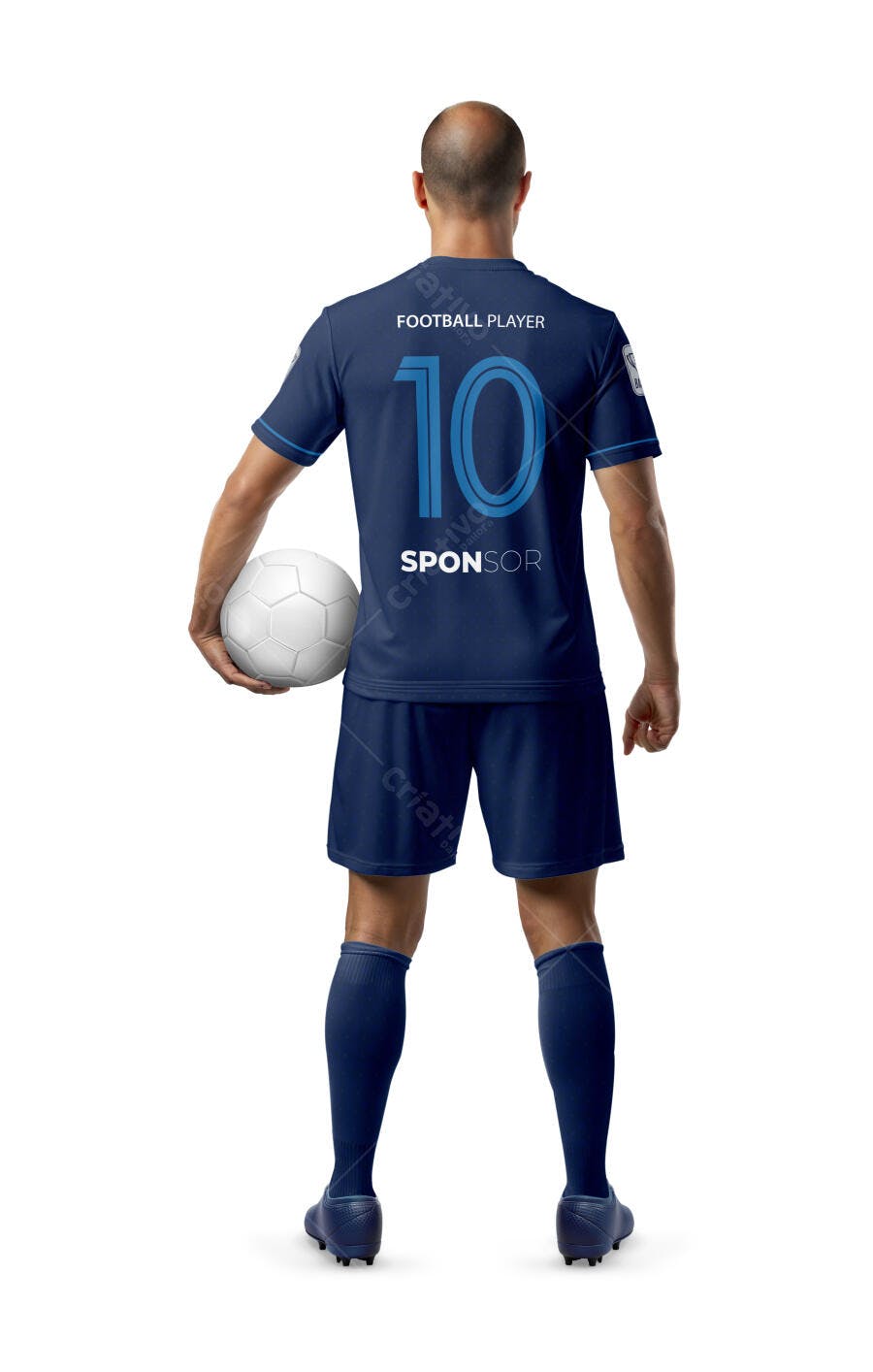 Mockup Realista de Uniforme de Futebol Masculino Azul Marinho com Bola