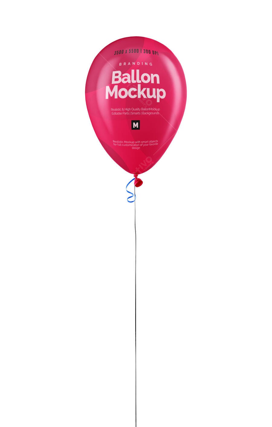 Mockup Balão Flutuante Magenta com Fita Azul para Branding de Festas e Eventos