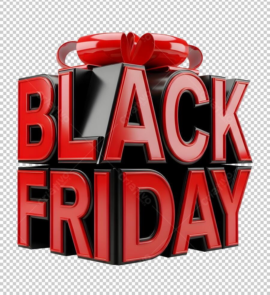 Título 3D Black Friday Vermelho e Preto Laço de Presente PNG com fundo transparente