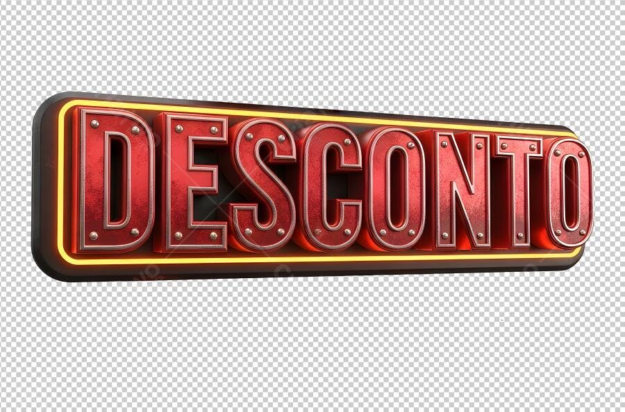 Texto 3D Desconto Estilo Letreiro Neon Vermelho PNG com fundo transparente