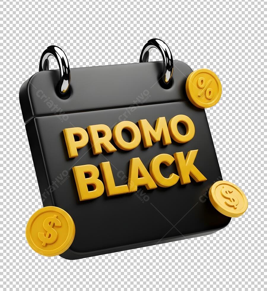 Icone 3D Black Friday Promoção calendário e moedas douradas PNG com fundo transparente
