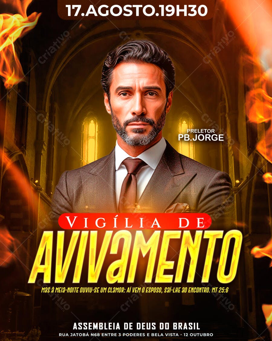 Flyer Vigília de Avivamento com Pastor Jorge PSD Editável