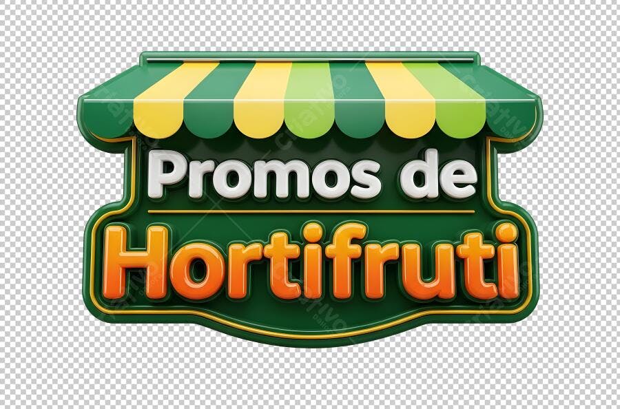 Selo 3D Promos de Hortifruti Toldo Verde Amarelo PNG com fundo transparente
