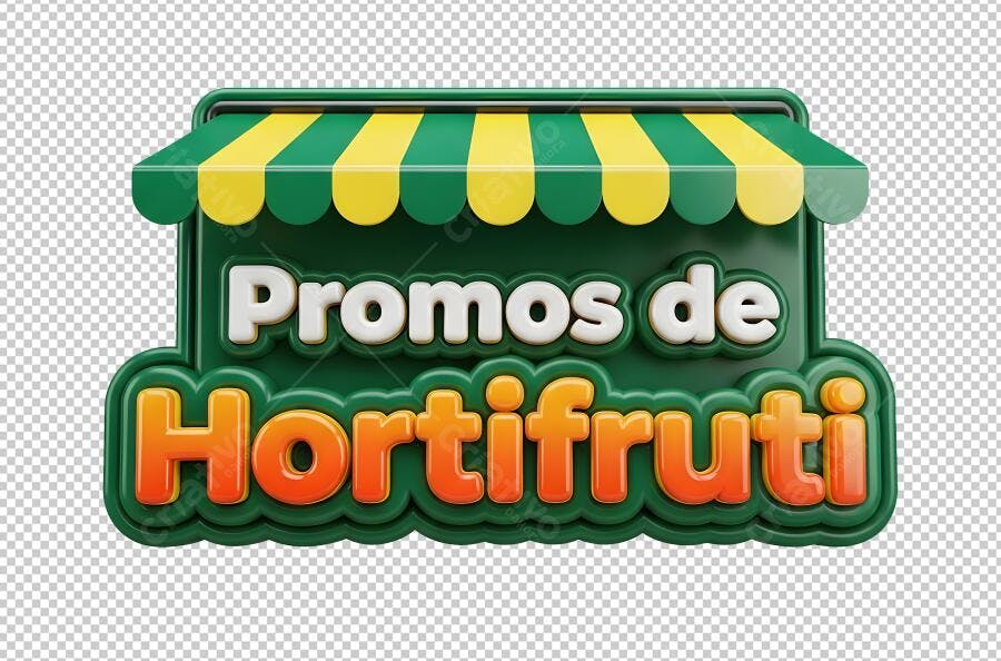 Selo 3D Promos de Hortifruti Verde e Laranja PNG com fundo transparente