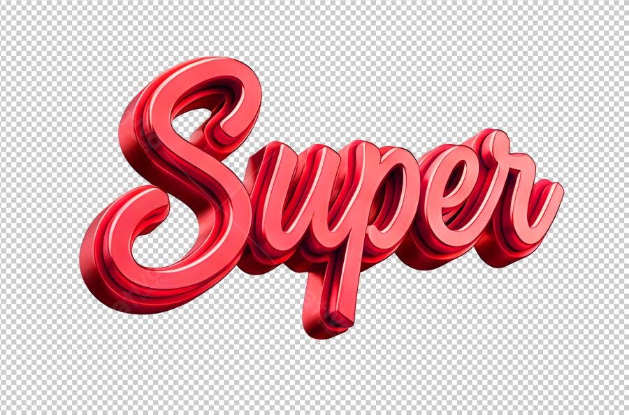 Texto 3D Super em vermelho vibrante e brilhante PNG com fundo transparente
