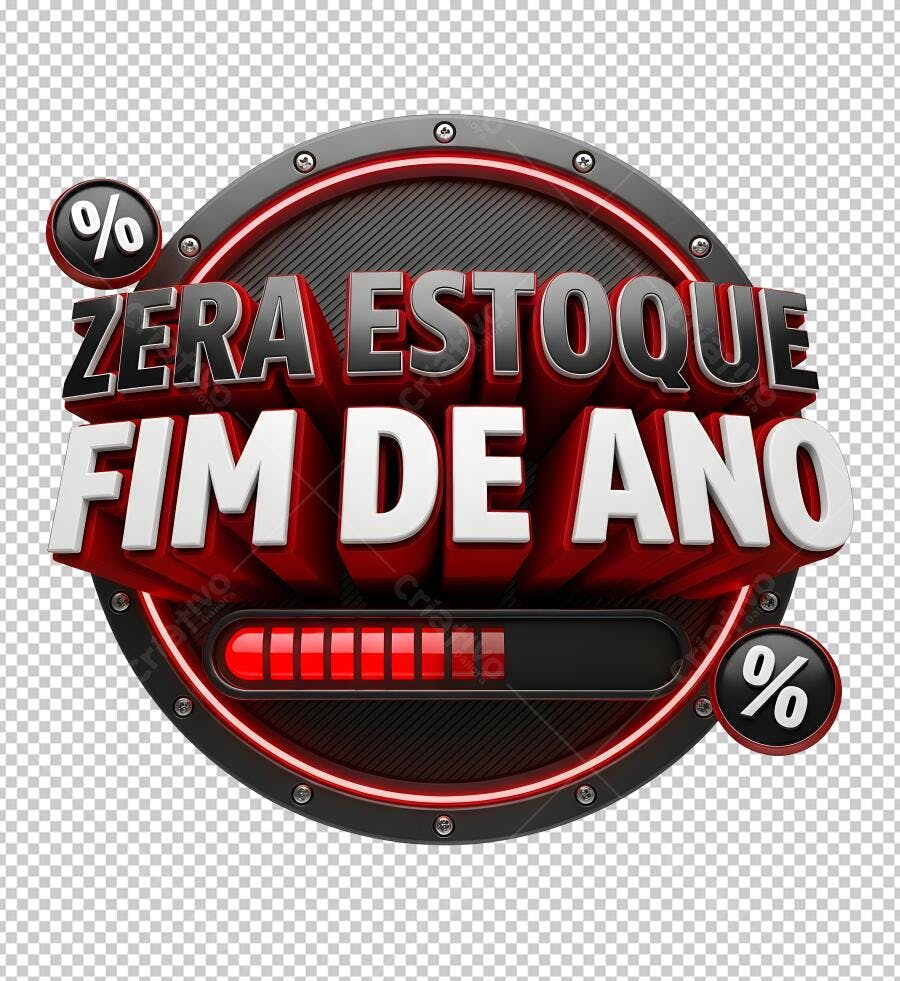 Selo Promocional 3D Zera Estoque Fim de Ano Vermelho Preto PNG com fundo transparente