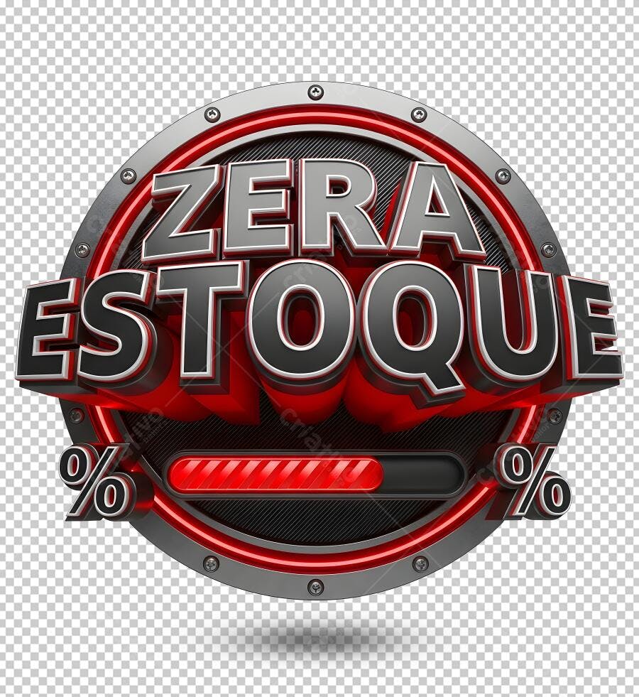 Selo promocional Zera Estoque 3D vermelho e preto PNG com fundo transparente