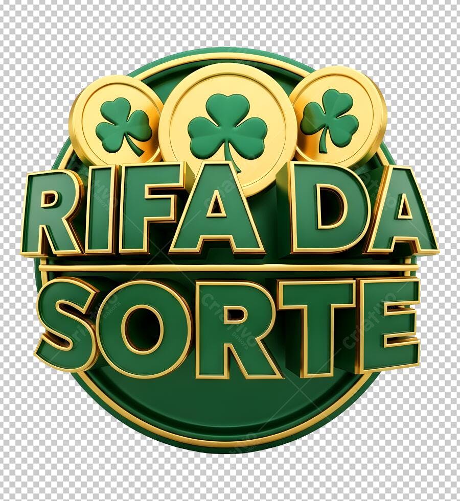 Emblema Rifa da Sorte Trevos Moedas Verde Dourado PNG com fundo transparente