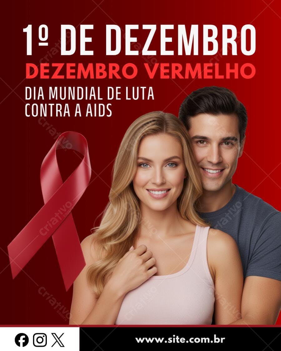 Post Instagram Dezembro Vermelho Dia Mundial AIDS casal fita vermelha Editável no Canva