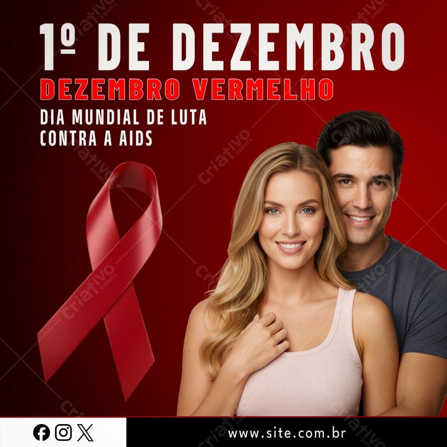 Flyer Dezembro Vermelho Dia Mundial AIDS PSD Editável