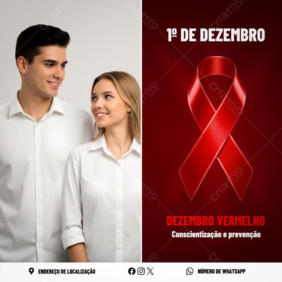 Flyer Conscientização Dezembro Vermelho 1º de Dezembro PSD Editável