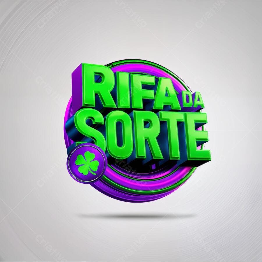 Gráfico 3D Rifa da Sorte Neon Verde Roxo Trevo da Sorte PNG com fundo transparente